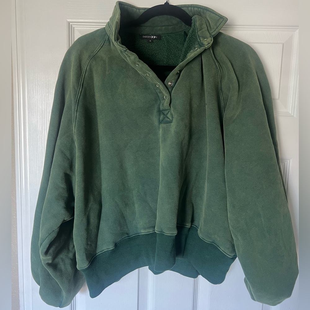 Papermoon Forest Green Button-Up Sweatshirt
